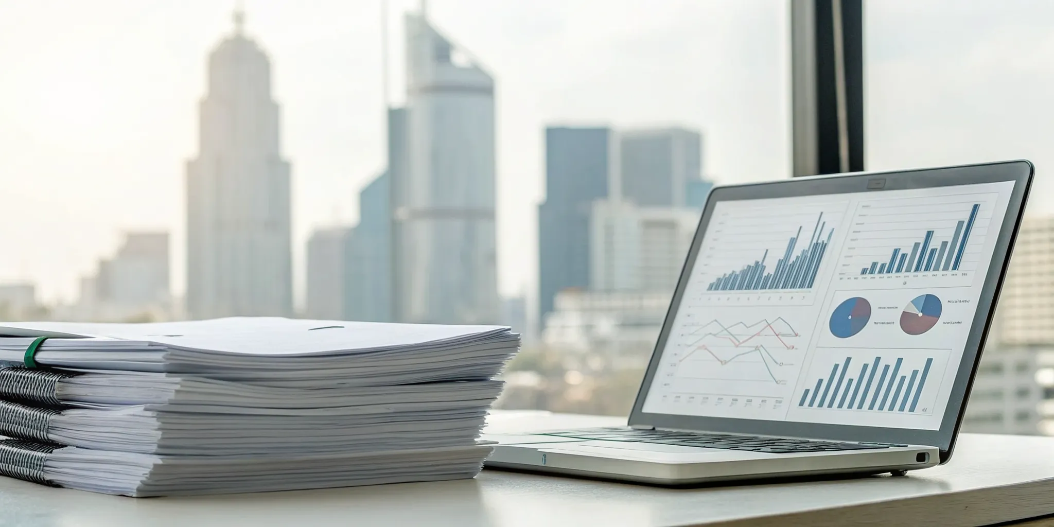 Ohio health insurance brokers comparing plans for clients using a laptop and paperwork.