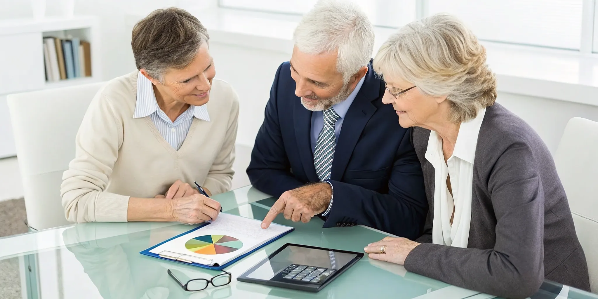A senior couple comparing burial insurance quotes for final expenses.