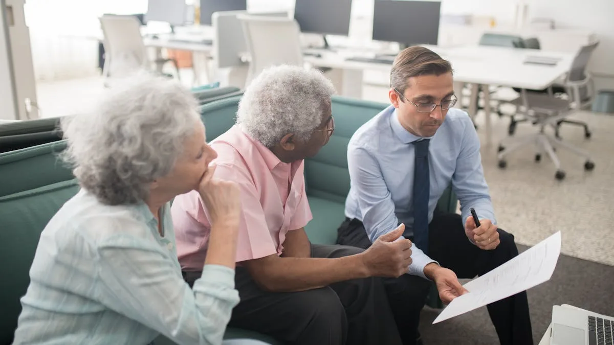 Senior couple meeting with a Medicare insurance advisor to review Medicare Advantage plan options