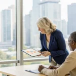 Professionals discussing the details of a Medicare Advantage plan.