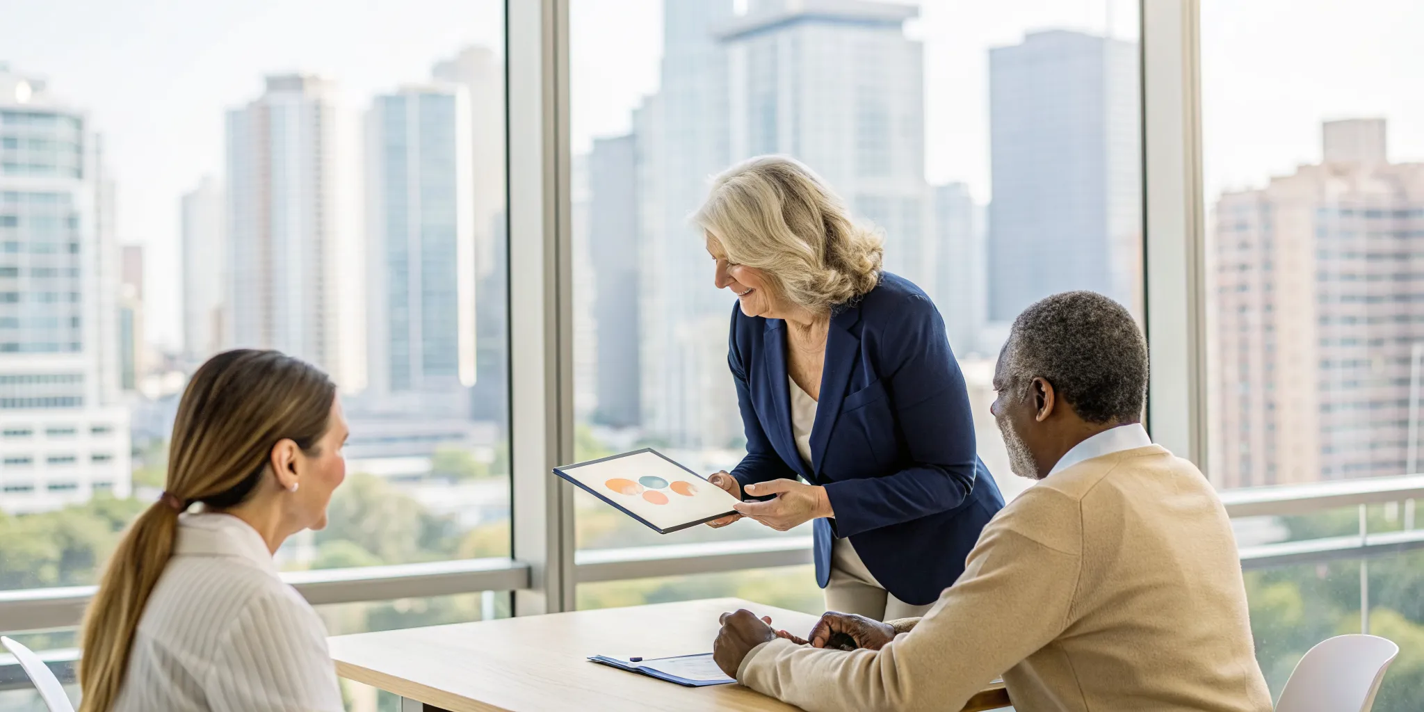 Professionals discussing the details of a Medicare Advantage plan.