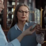 Senior woman discussing prescription medication options with a pharmacist at a pharmacy counter