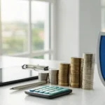 Calculating the cost of Medicare Supplement Plan G with coins and a medical shield.