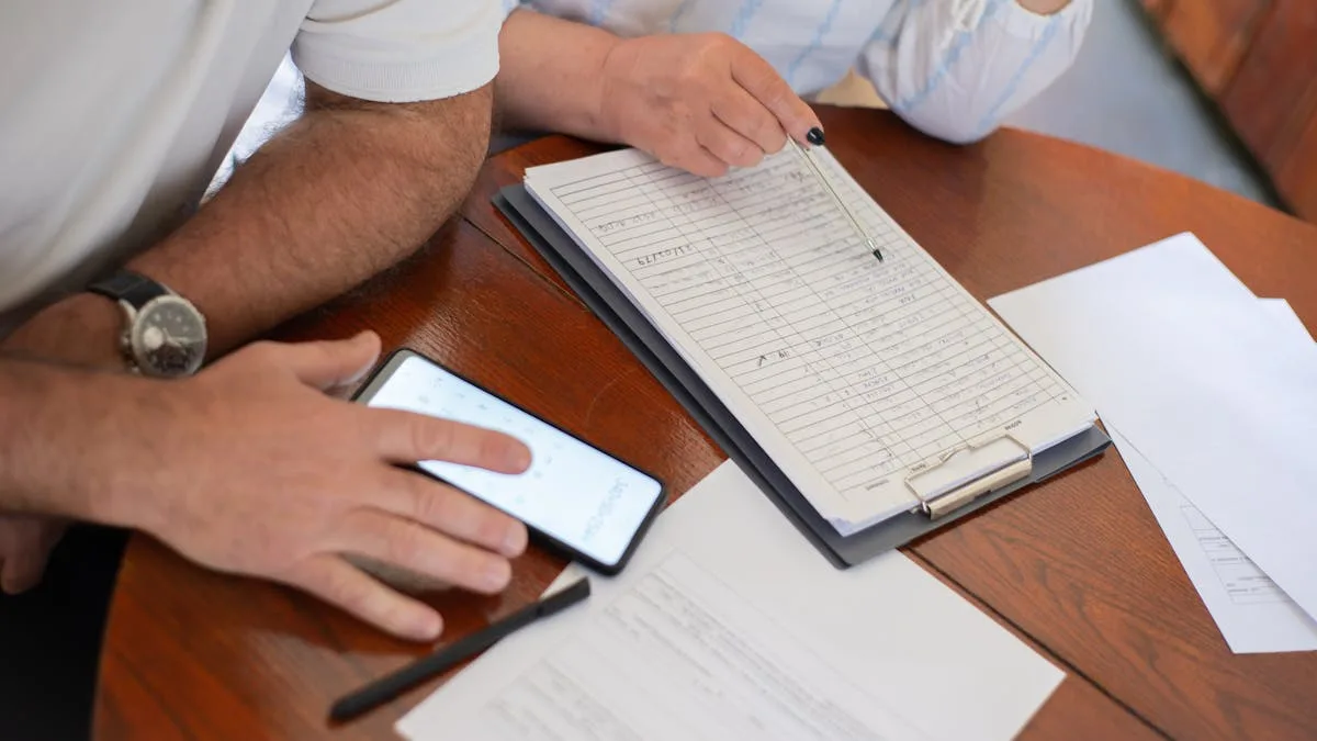 Senior couple reviewing Medicare Supplement insurance documents together at their kitchen table