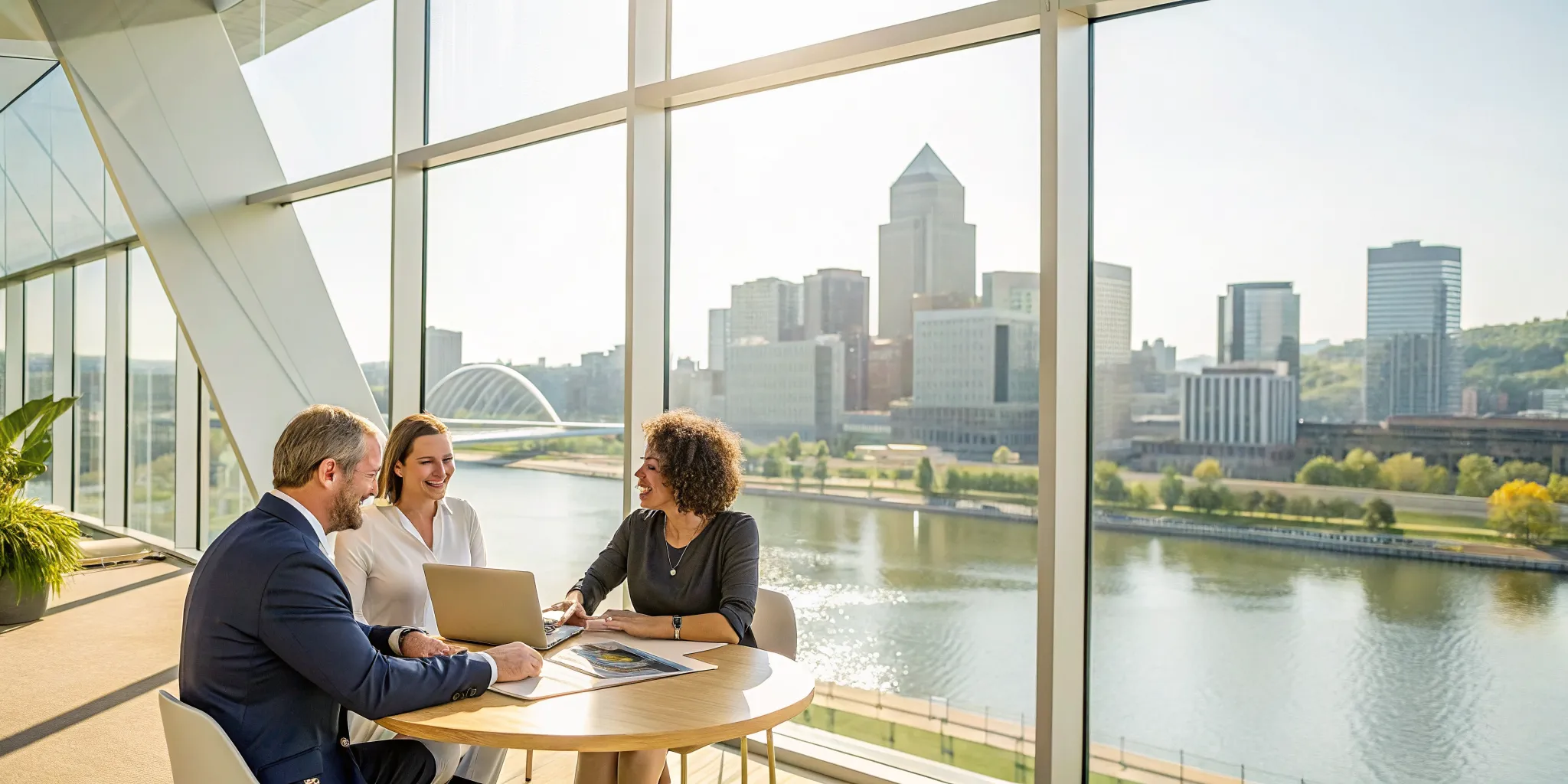 A team of Ohio health insurance brokers discussing plan options in a professional office.