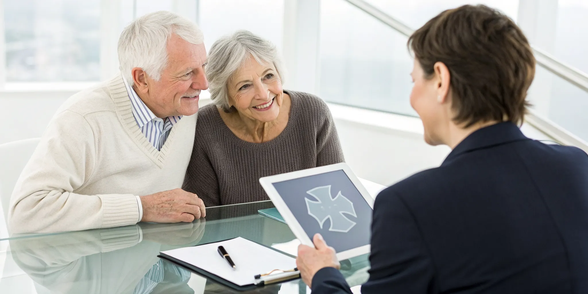 Senior couple discussing Missouri Medigap plans with an insurance agent.