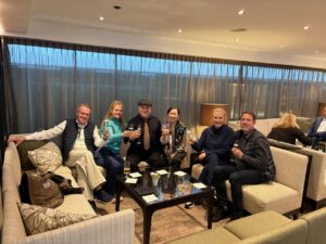 A group of people socializing together.