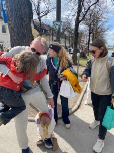 Karl and Quantz surrounded by kids and parents.