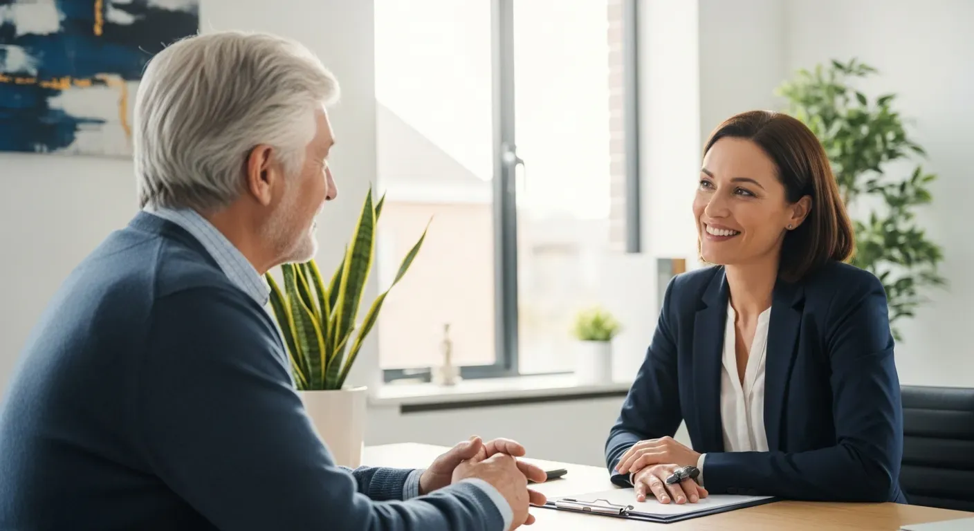 Independent Medicare broker consulting with a client at a desk