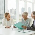 An advisor explains long-term care insurance vs Medicare options to a senior couple.