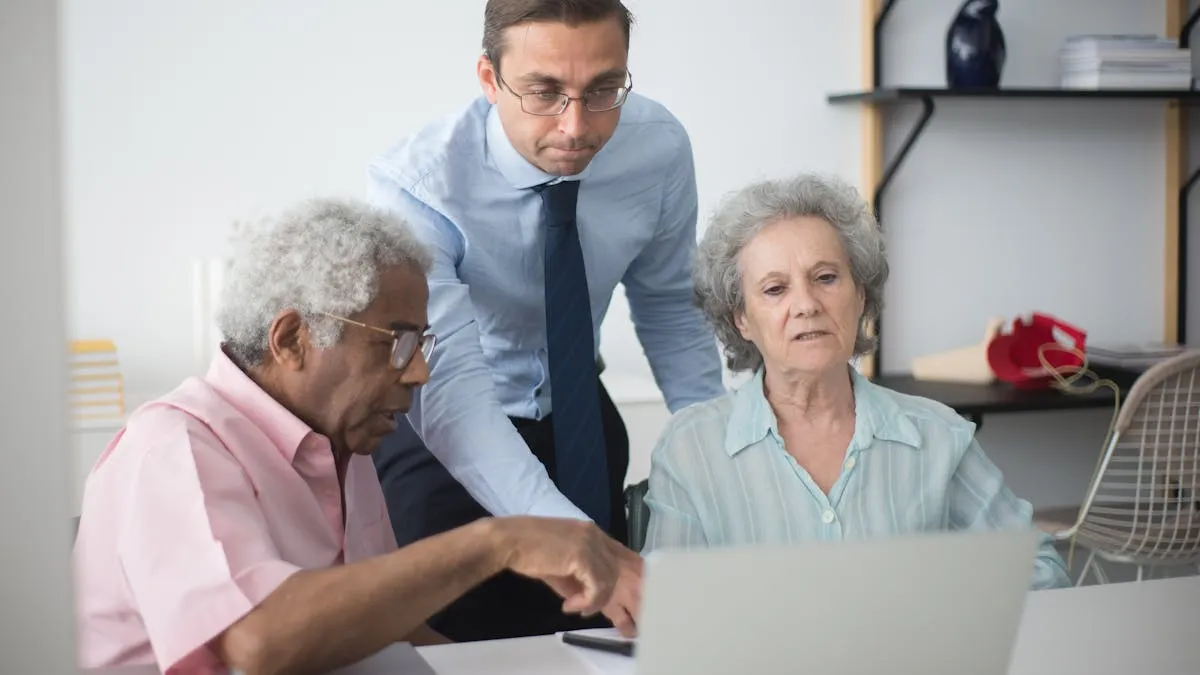 Independent Medicare insurance agent reviewing plan options with a senior couple