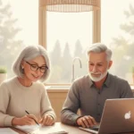 Senior couple reviewing Medicare plan options at their kitchen table