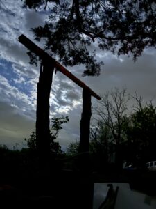 A structure in the woods.
