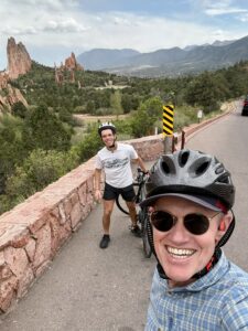 Santiago and Karl on bikes in Colorado.