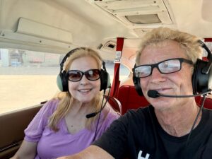 Karl's sister-in-law Logan in an airplane.