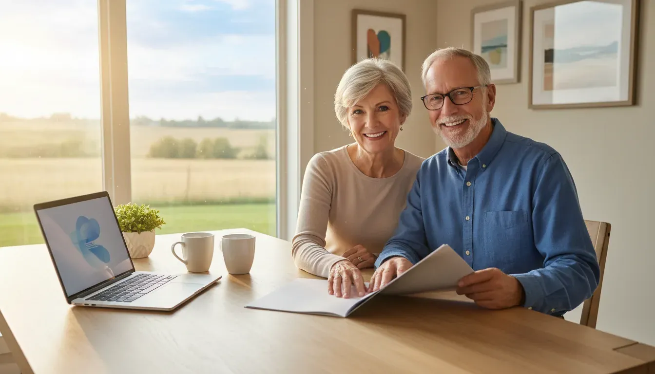 Senior couple in Iowa reviewing Medicare Supplement plan options