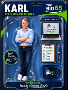 Karl as an action figure in a box.