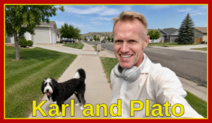 South Dakota Medicare broker Karl Bruns-Kyler and his dog Plato outside in South Dakota.