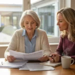 Family reviewing Medicare skilled nursing facility coverage paperwork
