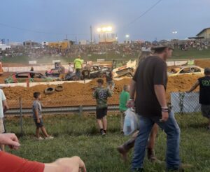 Demolition derby scene in rural Virginia.