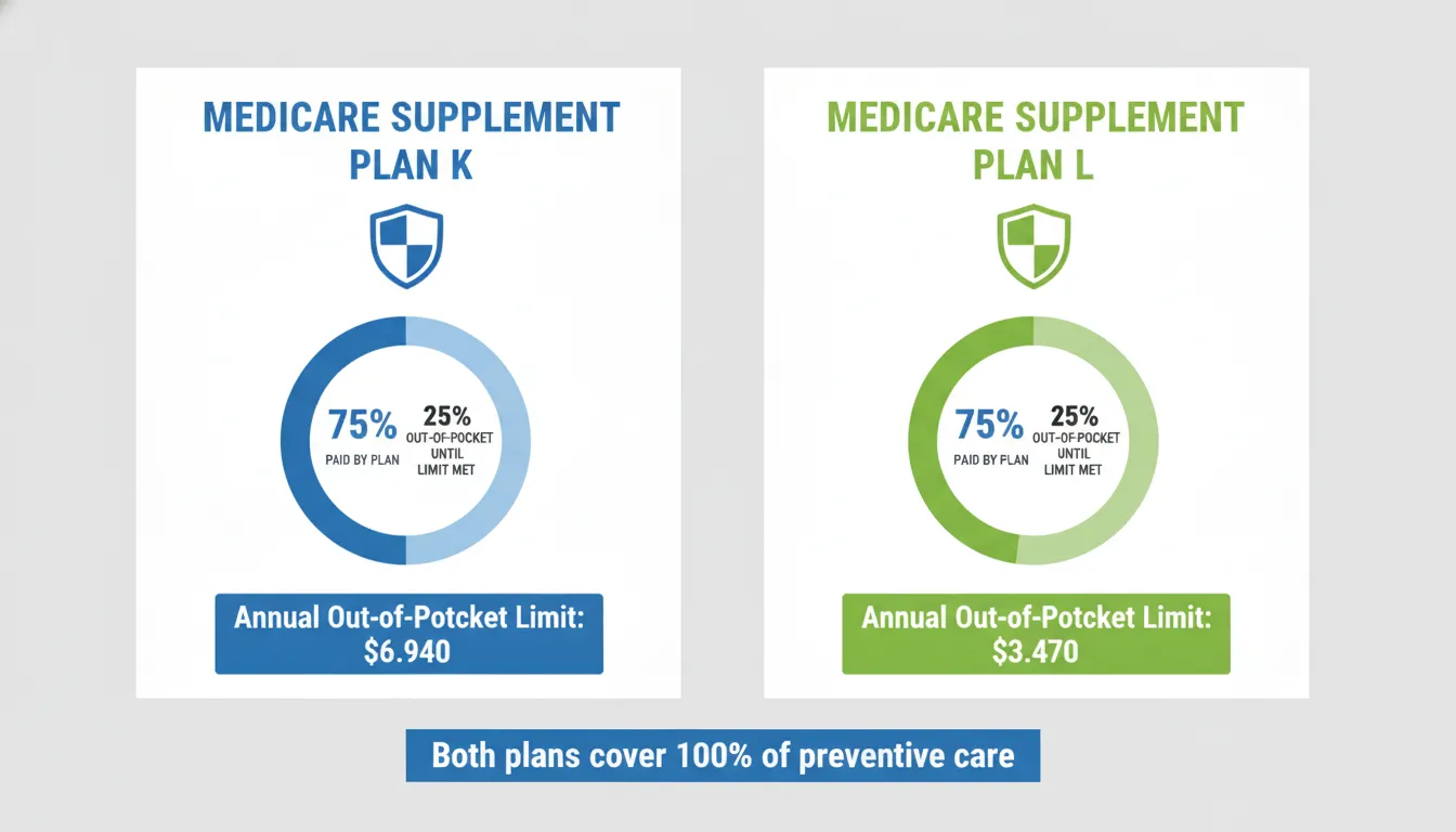 Comparison of Medicare Supplement Plan K and Plan L cost-sharing percentages and out-of-pocket limits