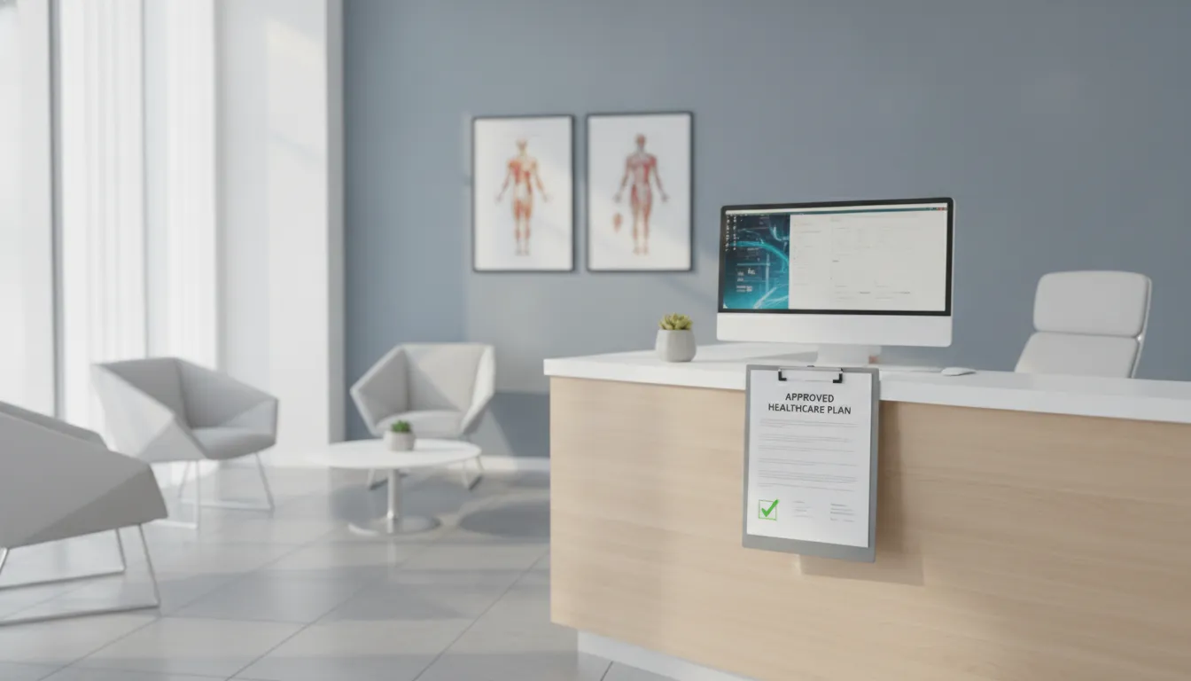 Approved healthcare prior authorization document on a modern clinical desk representing streamlined healthcare navigation.