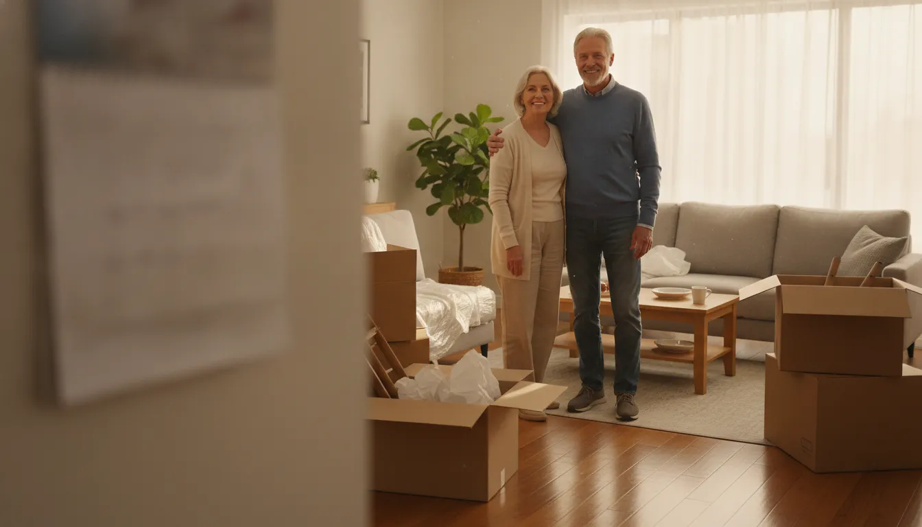 Senior couple settling into a new home after a move, illustrating Medicare Special Enrollment Periods