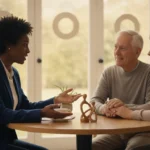 Senior couple planning final expense coverage with a Medicare insurance advisor