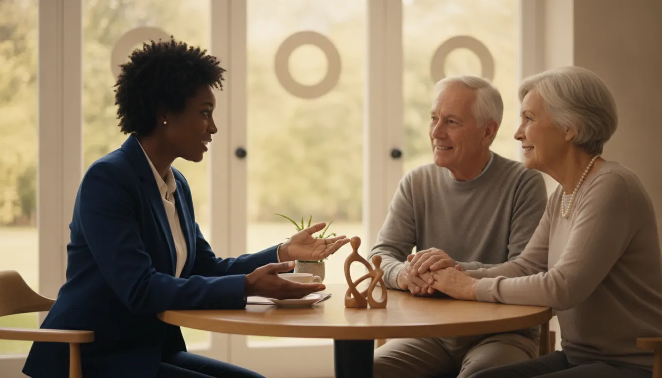 Senior couple planning final expense coverage with a Medicare insurance advisor