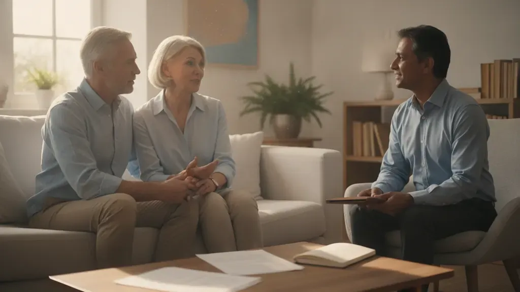 Senior couple discussing affordable life insurance rates with an advisor