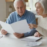 Older Connecticut couple reviewing a Medicare plan brochure and prescription list at home