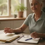 A Florida retiree reviewing Medicare Supplement plan documents at a bright home table