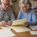 Iowa couple reviewing Medicare Advantage plan documents at a table