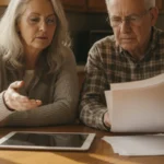 Older Kansas couple reviewing Medicare plan documents at a kitchen table