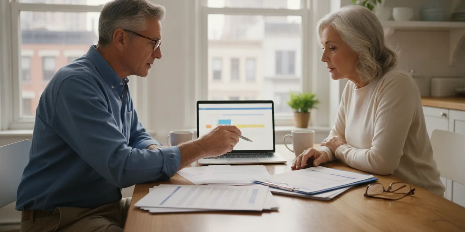 Older New York couple reviewing Medicare Advantage plan details at home