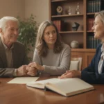 Older couple reviewing online universal life insurance quotes with an advisor