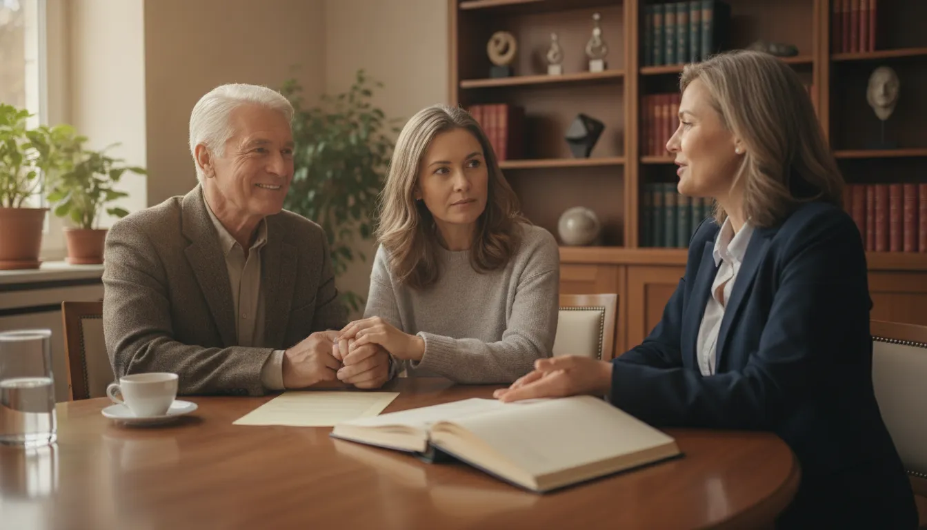 Older couple reviewing online universal life insurance quotes with an advisor