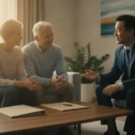 Older couple discussing life insurance choices with an advisor