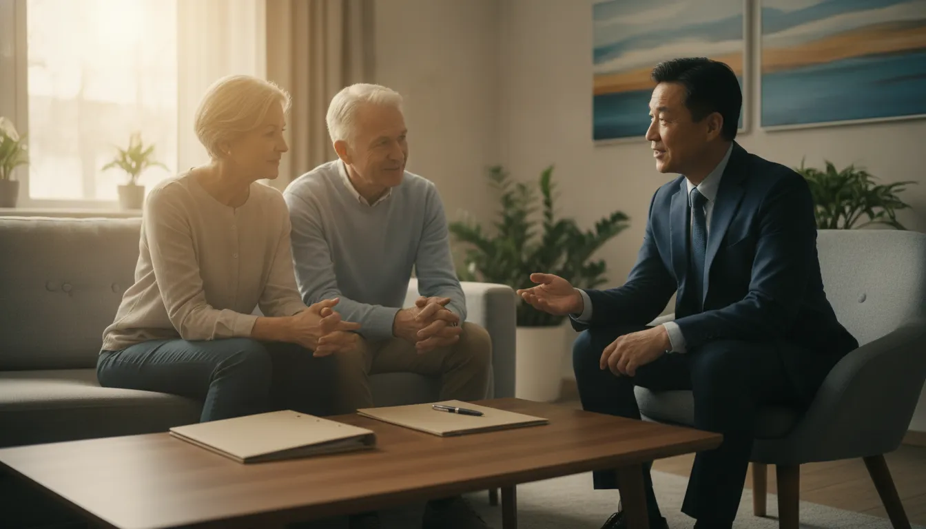 Older couple discussing life insurance choices with an advisor